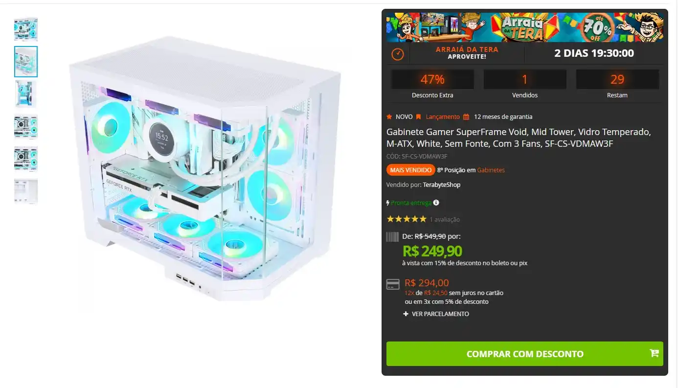 Image from GPCR Promo - Hardware e Tecnologia: 🔥Gabinete Gamer SuperFrame Void + 3 Fans 💲R$249,90 🔗https://www.t...