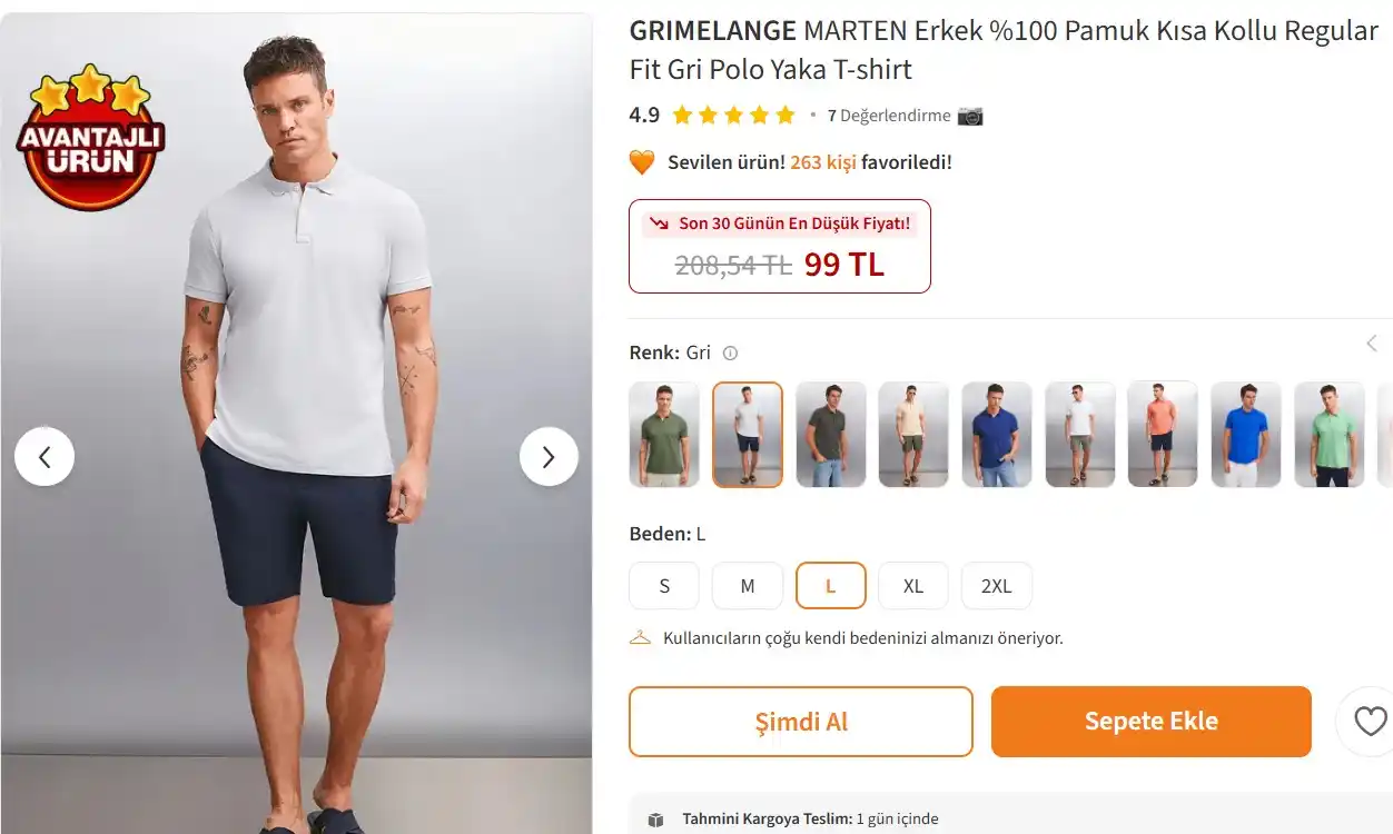 Image from Fırsata Tıkla: 📢 GRIMELANGE MARTEN Erkek %100 Pamuk Kısa Kollu Regular Fit Gri Polo ...