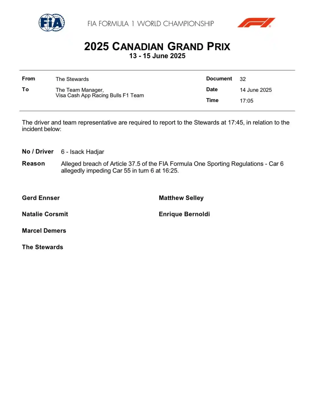Image from FormulaArg: Hadjar a comisarios por obstaculizar a Sainz... Hay que estar atentos...