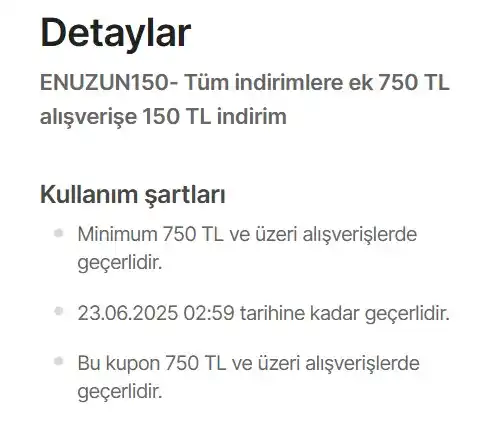 Image from Fırsata Tıkla: 📢 Hepsiburada 750 TL ve üzerine 150 TL indirim kodu ENUZUN150 📌 ht...