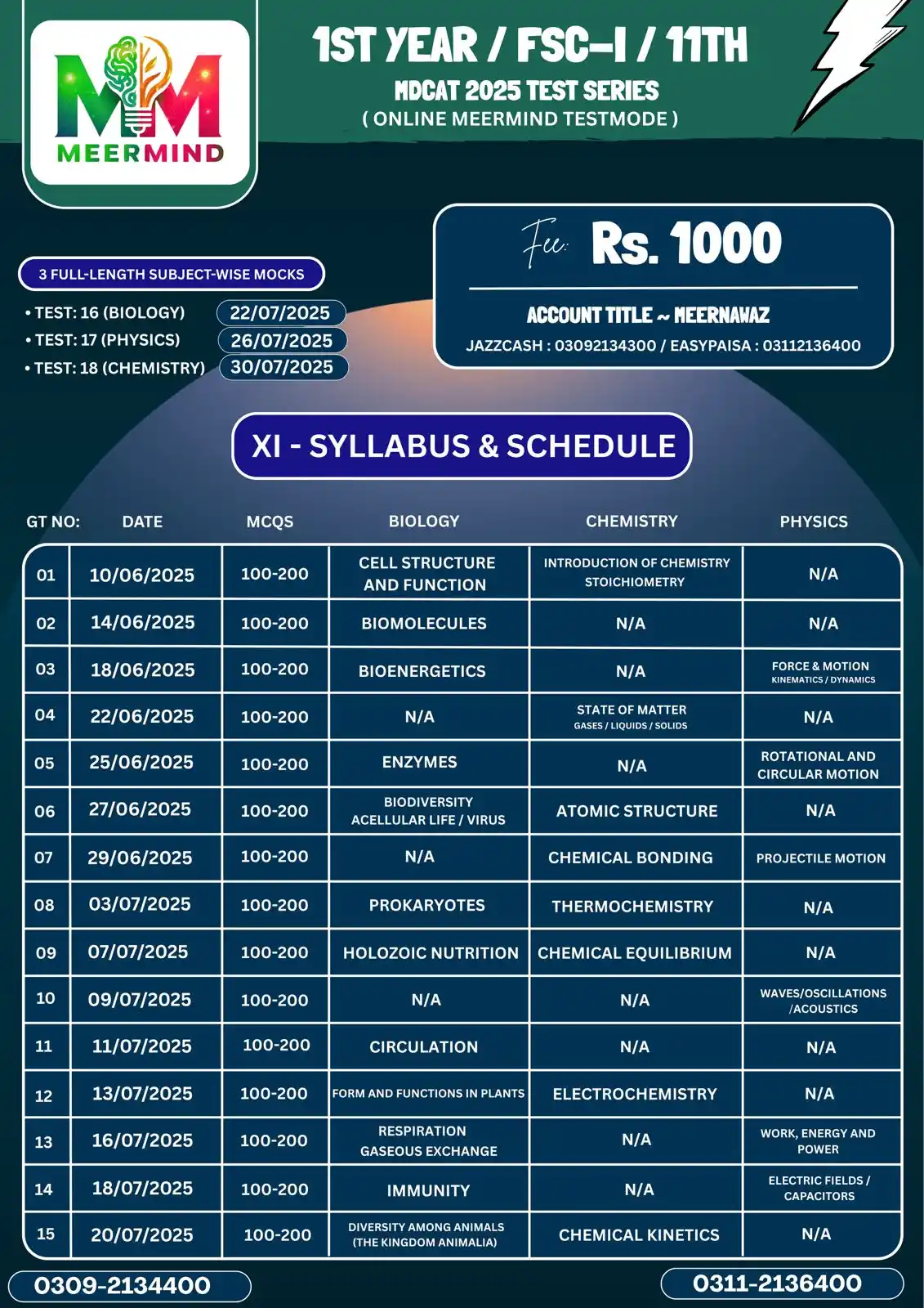 Image from MeerMind: *MeerMind Pre-MDCAT Foundation – Class 11 | Test 03*   *Topic:*  • ```...