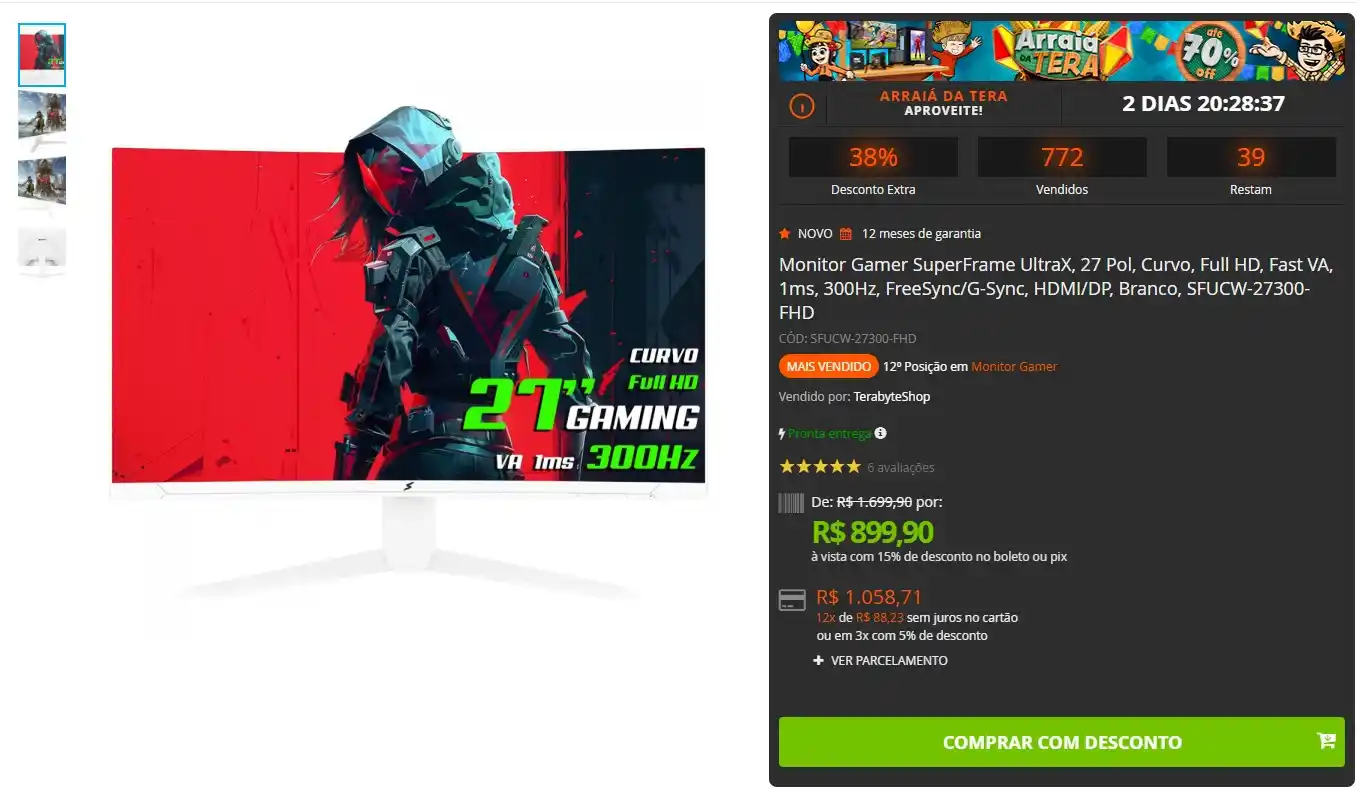 Image from GPCR Promo - Hardware e Tecnologia: 🔥Monitor Gamer SuperFrame UltraX, 27 Pol, Curvo, Full HD, Fast VA, 1m...