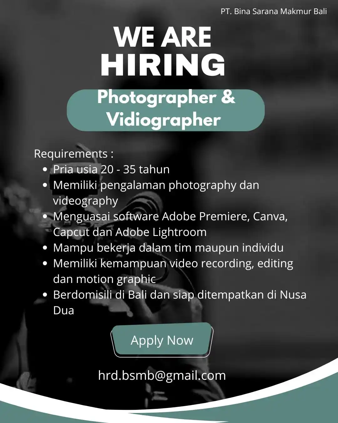 Image from Lokerbali - Lowongan Kerja Bali: Photographer dan Videographer...