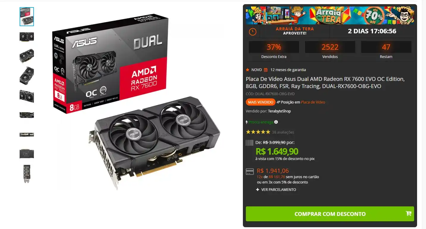 Image from GPCR Promo - Hardware e Tecnologia: 🔥Placa De Vídeo Asus Dual AMD Radeon RX 7600 EVO OC Edition, 8GB 💲R...