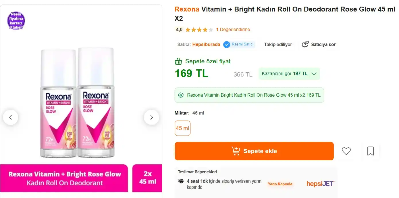 Image from Fırsata Tıkla: 📢 Rexona Vitamin + Bright Kadın Roll On Deodorant Rose Glow 45 ml X2 ...