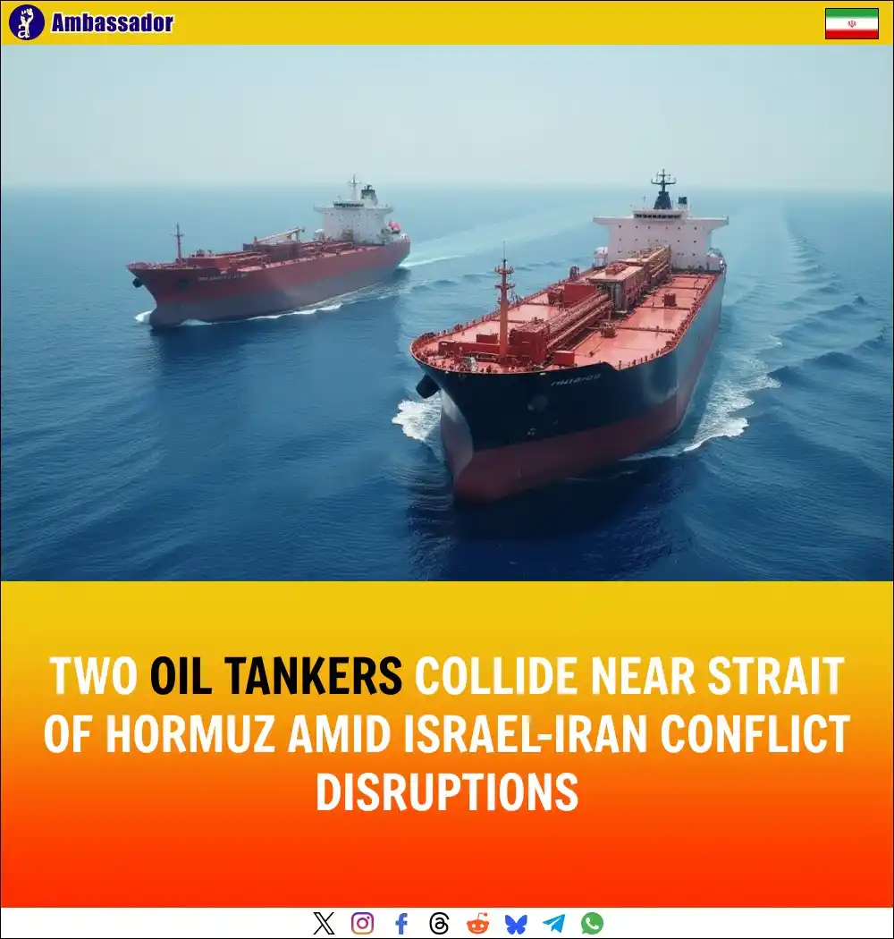 Image from Ambassador: Two oil tankers caught fire after colliding near the Strait of Hormuz,...