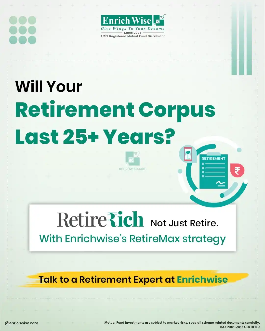 Image from ENRICHWISE - Finance/TAX - Channel: Will Your Retirement Corpus Last 25+ Years? 🤔 Planning for retiremen...