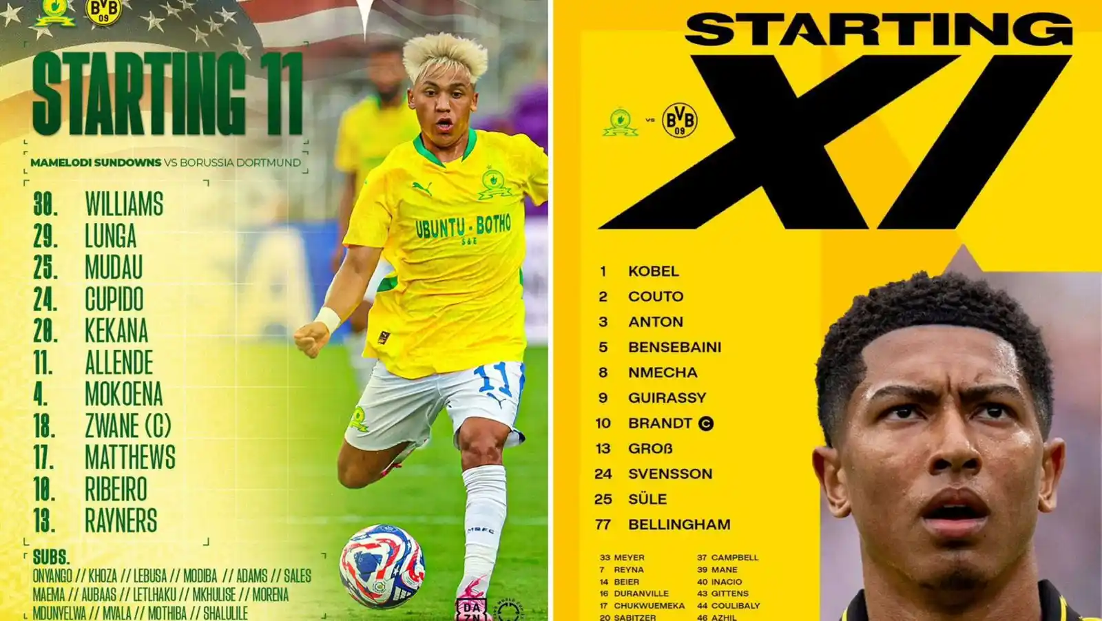 Image from Total Sports Live Official✅: 🇿🇦 MAMELODI XI: Williams; Lunga, Cupido, Kekana, Mudau; Allende, Mok...