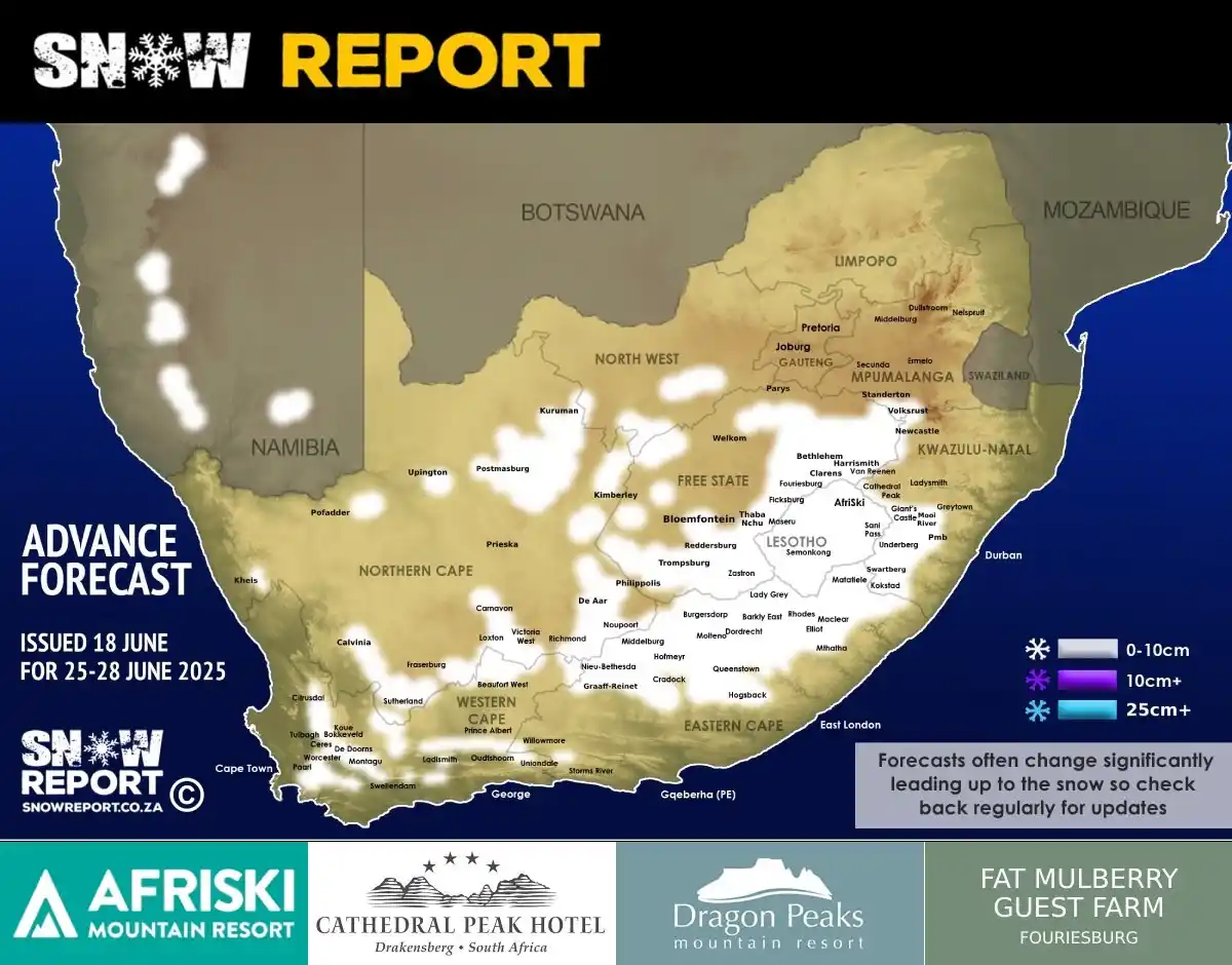 Image from Snow Report Southern Africa: ❄ *ADVANCE SNOW FORECAST* : More low-level and heavy snowfall possible...