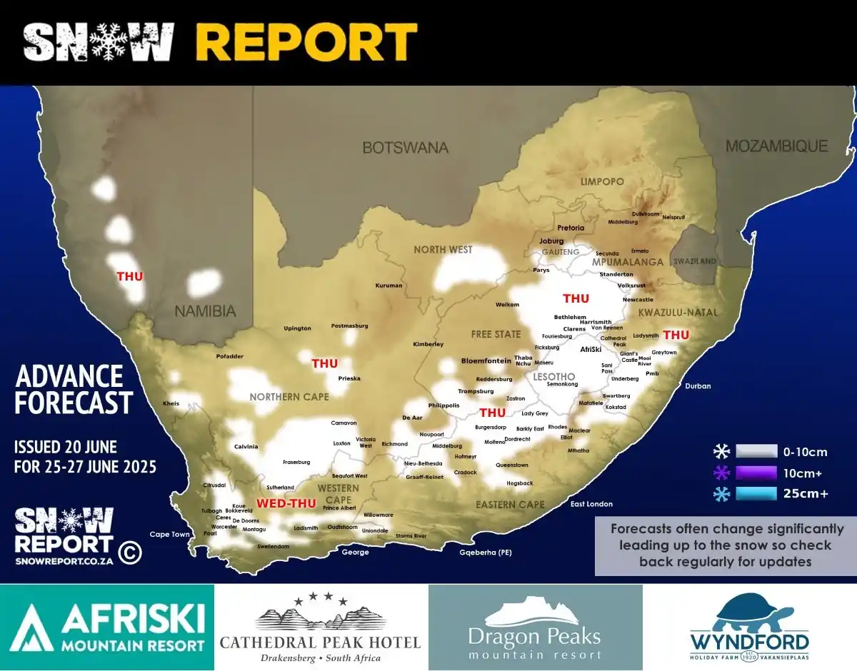 Image from Snow Report Southern Africa: ❄ ADVANCE SNOW FORECAST: More low-level snowfall possible *as school h...