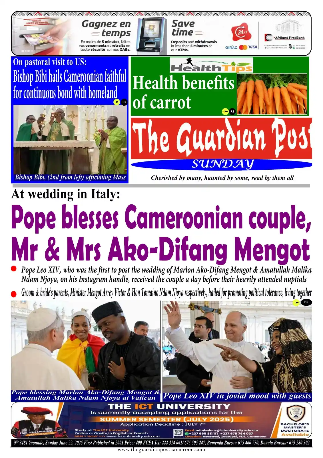 Image from The Guardian Post Daily: At wedding in Italy: Pope blesses Cameroonian couple Mr & Mrs Ako-Difa...