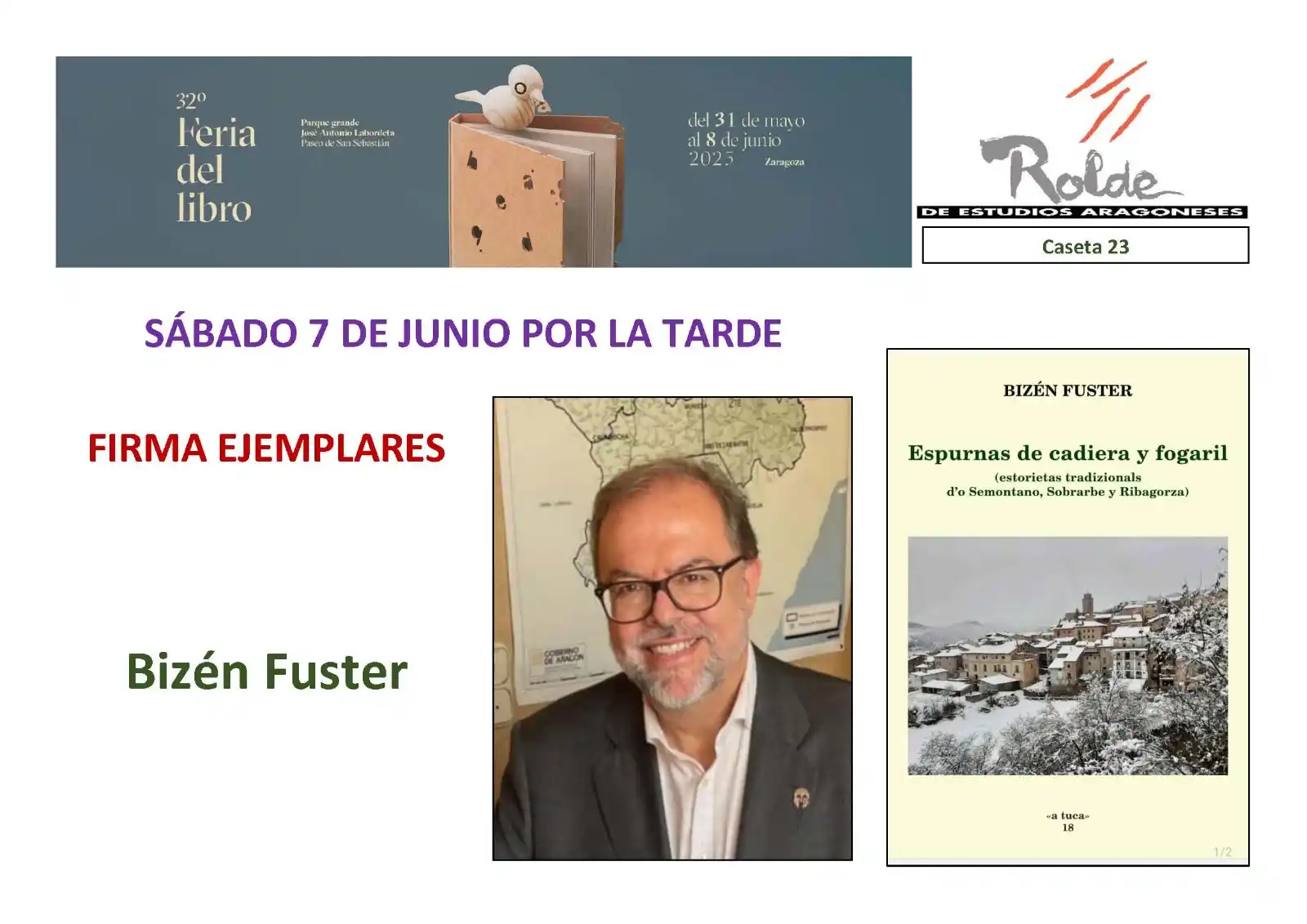 Image from Aragón ragonA: *Bizen Fuster* siñará o suyo libro *"Espurnas de cadiera y fogaril* (e...