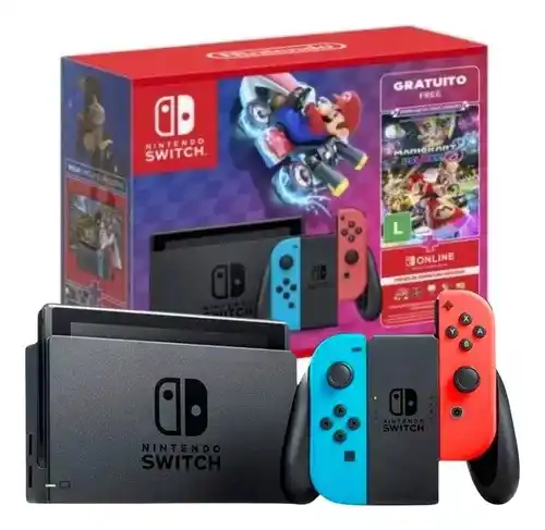 Image from Promotom: Console Nintendo Switch V2 32gb Mario Kart 8 Deluxe Cor Vermelho/Azul/...