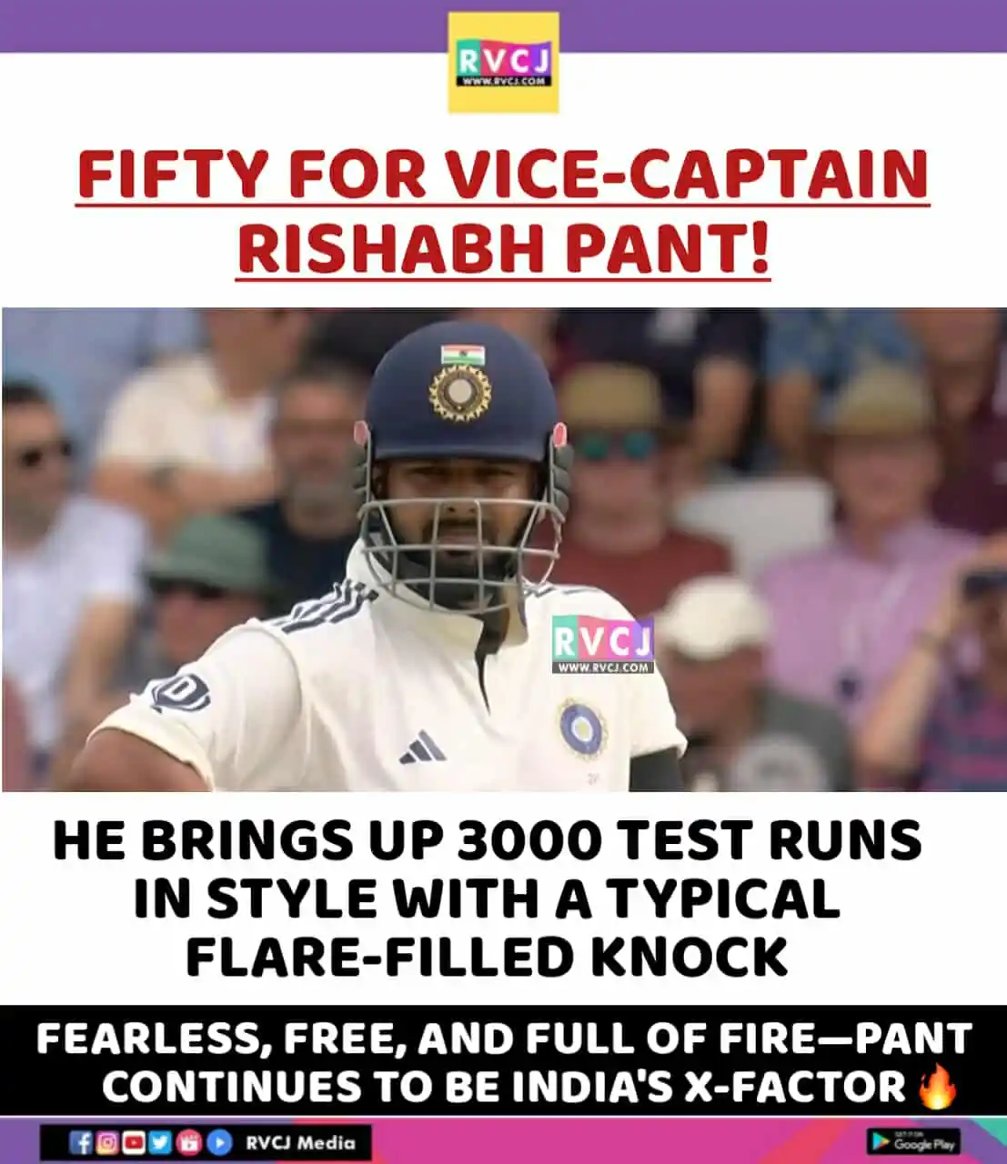 Image from RVCJ Media: Fifty For Vice-Captain Rishabh Pant 🫡🔥...