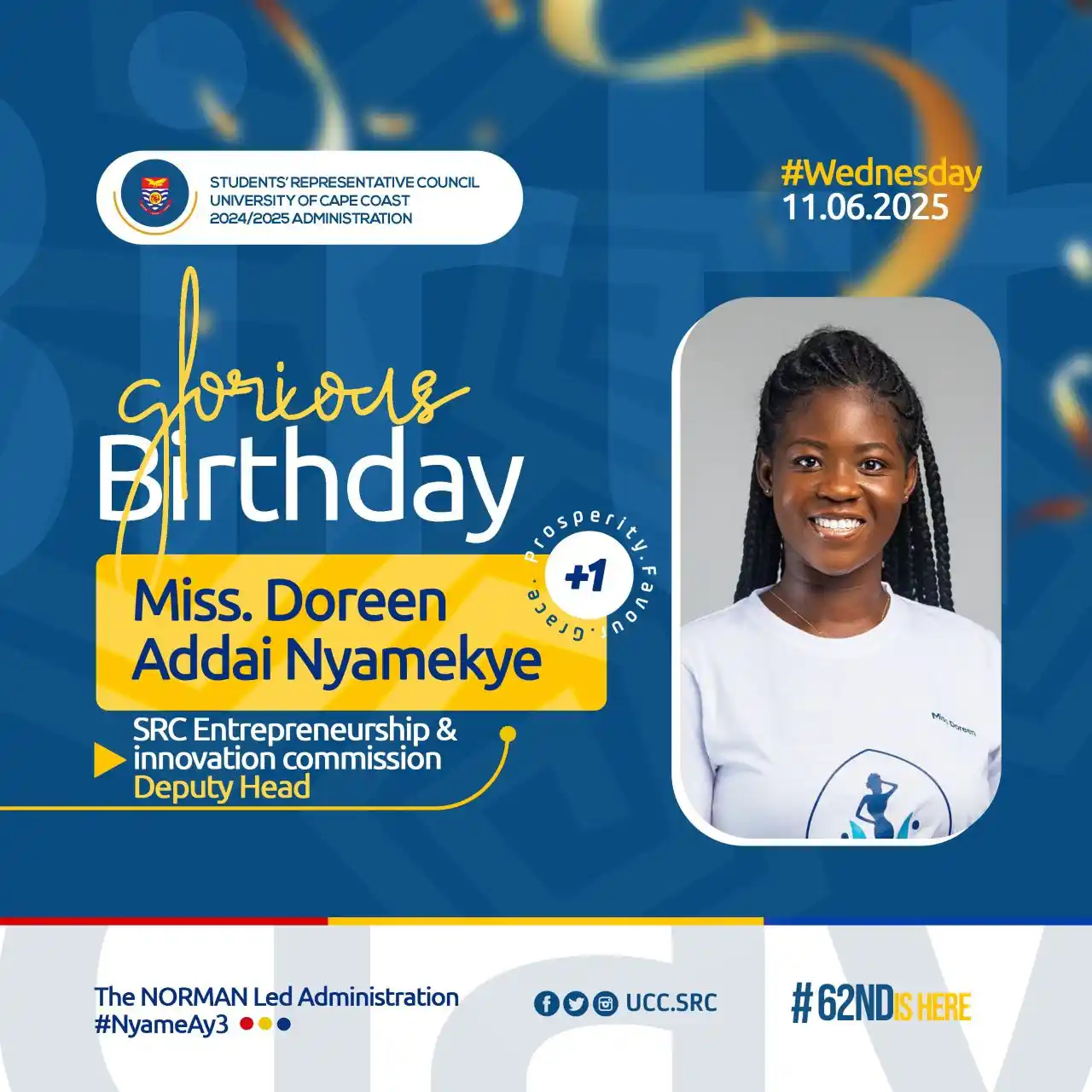 Image from UNIVERSITY OF CAPE COAST: *GLORIOUS BIRTHDAY*🎂🎉  Happy Birthday to *Ms. Doreen Addai Nyamekye*...