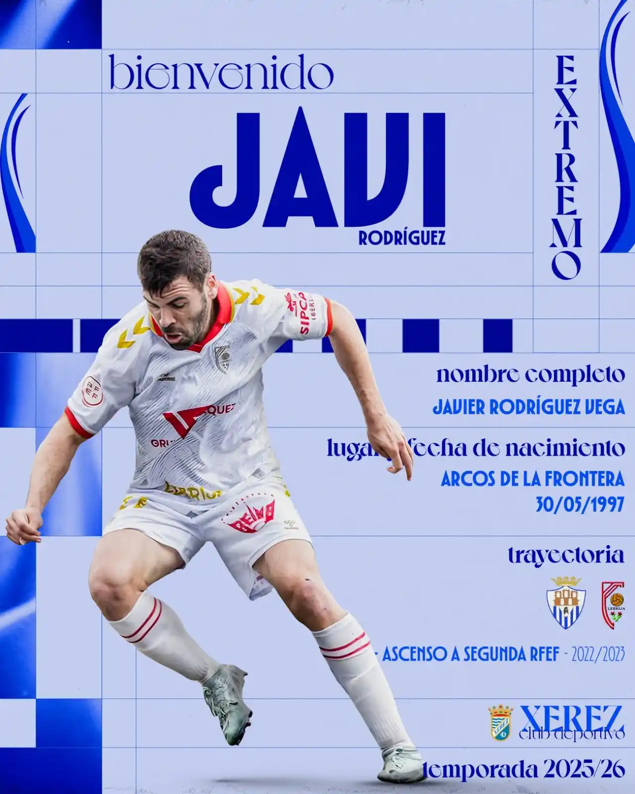 Image from Xerez Club Deportivo: ✍️ 𝐏𝐫𝐞𝐬𝐞𝐧𝐭𝐚𝐦𝐨𝐬 𝐚: Javi Rodríguez. 📊 3⃣6⃣ partidos y 5⃣ g...