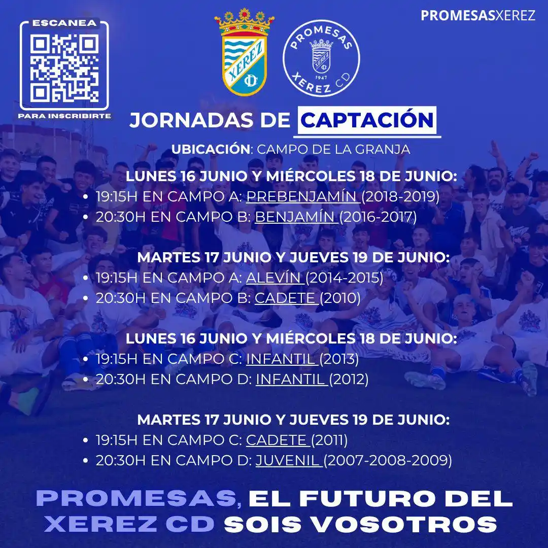 Image from Xerez Club Deportivo: PROMESAS | 📆 Te recordamos que 𝐡𝐨𝐲 empiezan las pruebas de captaci...