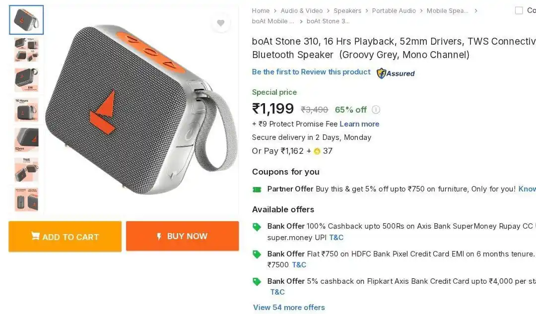 Image from Offer | Deals | Discount: *boAt Stone 310* , 16 Hrs Playback, 52mm Drivers At 1199 https://fkr...