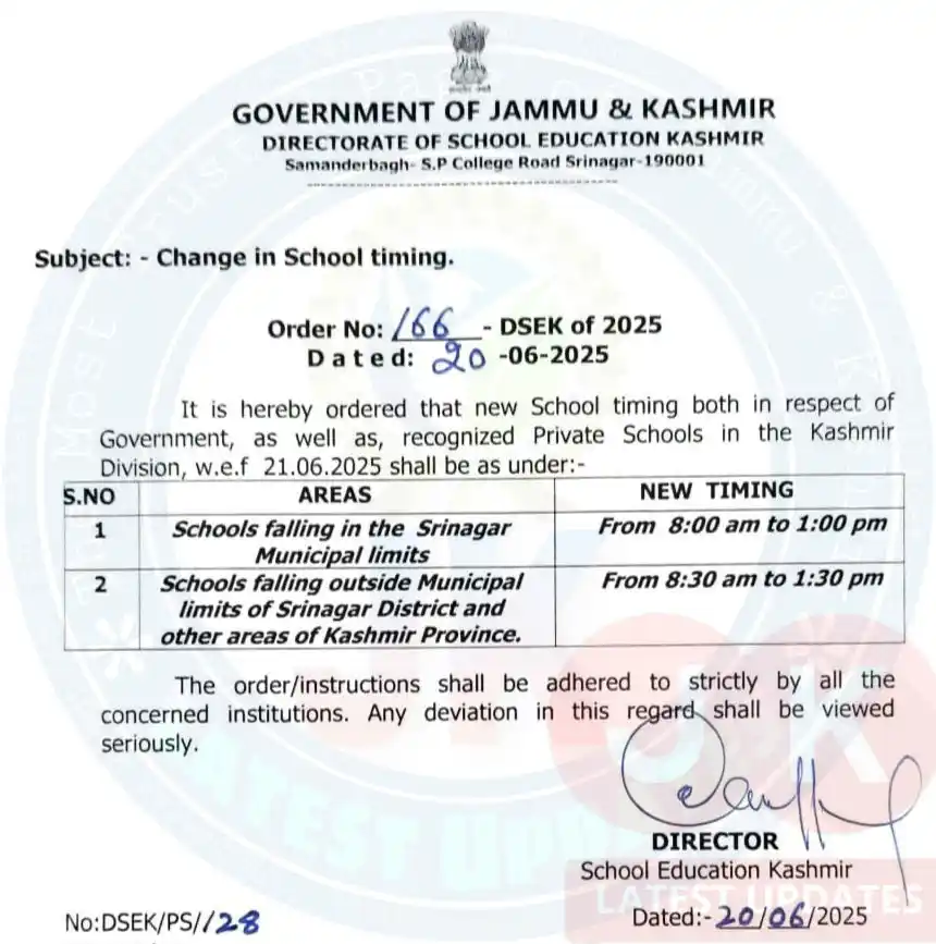 Image from #JkLatestUpdates: [DSEK] . . >> Change in school timing across Kashmir Division from Jun...