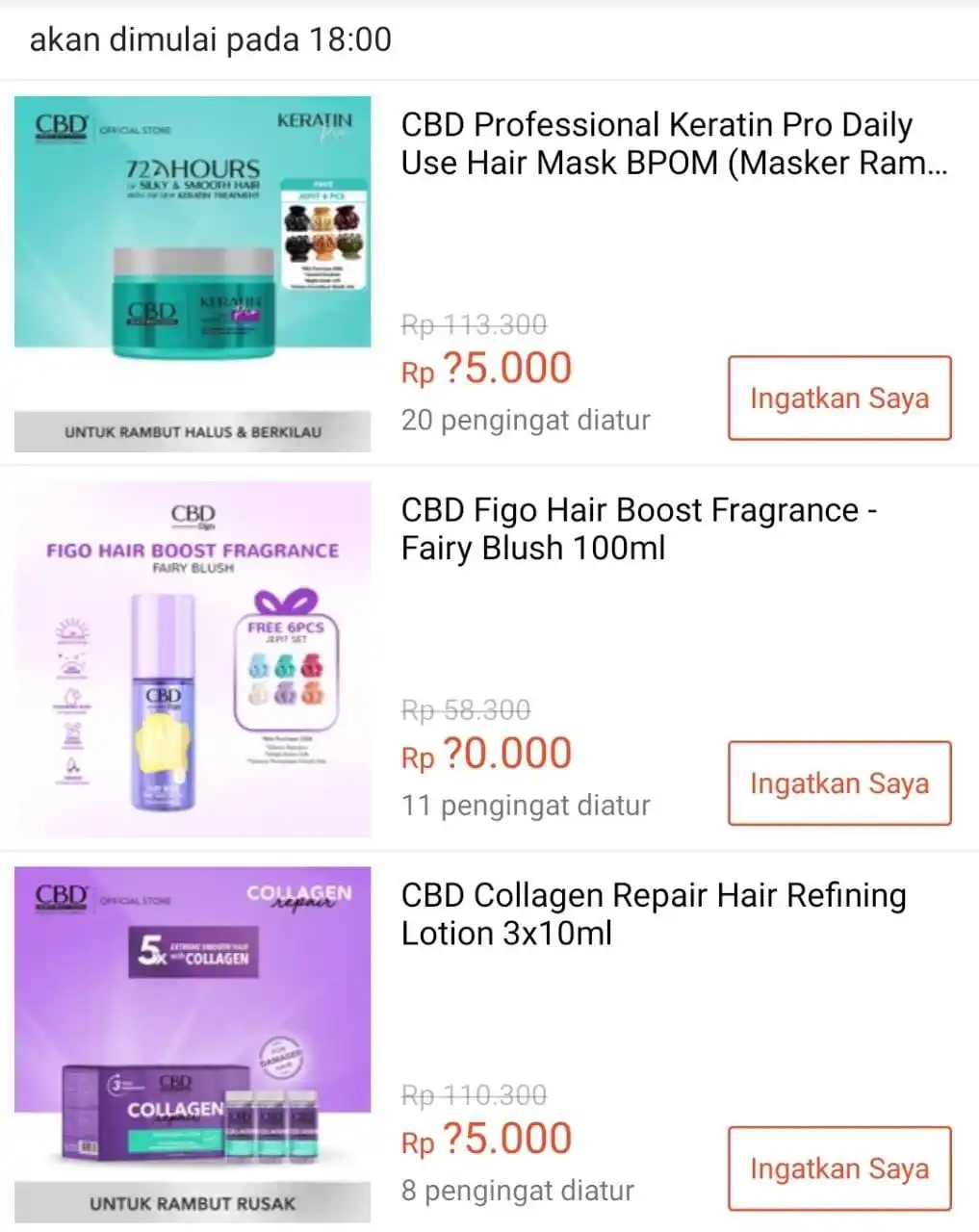 Image from INFO PROMO DISKON RACUN BELANJA | SHOPEE LAZADA TOKOPEDIA BLIBLI TIKTOK HIDDEN GEMS DAGET SHOPEE THR: *Flash Sale CBD ✨* ⏰18:00 WIB 💰Rp35.000 CBD Professional Keratin Pro...