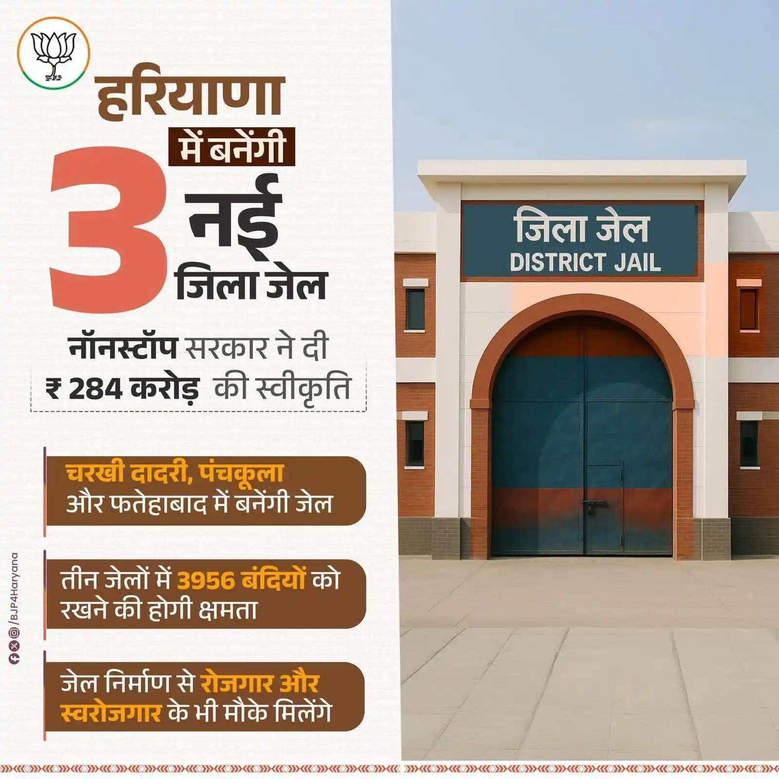 Image from Haryana Information Hubb: *📢 हरियाणा में बनेंगी 3 नई जिला जेल नॉनस्टॉप सरकार ने दी ₹ 284 करोड़...