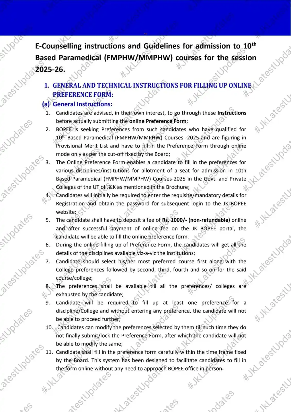 Image from #JkLatestUpdates: [J&K BOPEE] . . >>    E-Counselling instructions and Guidelines for ad...