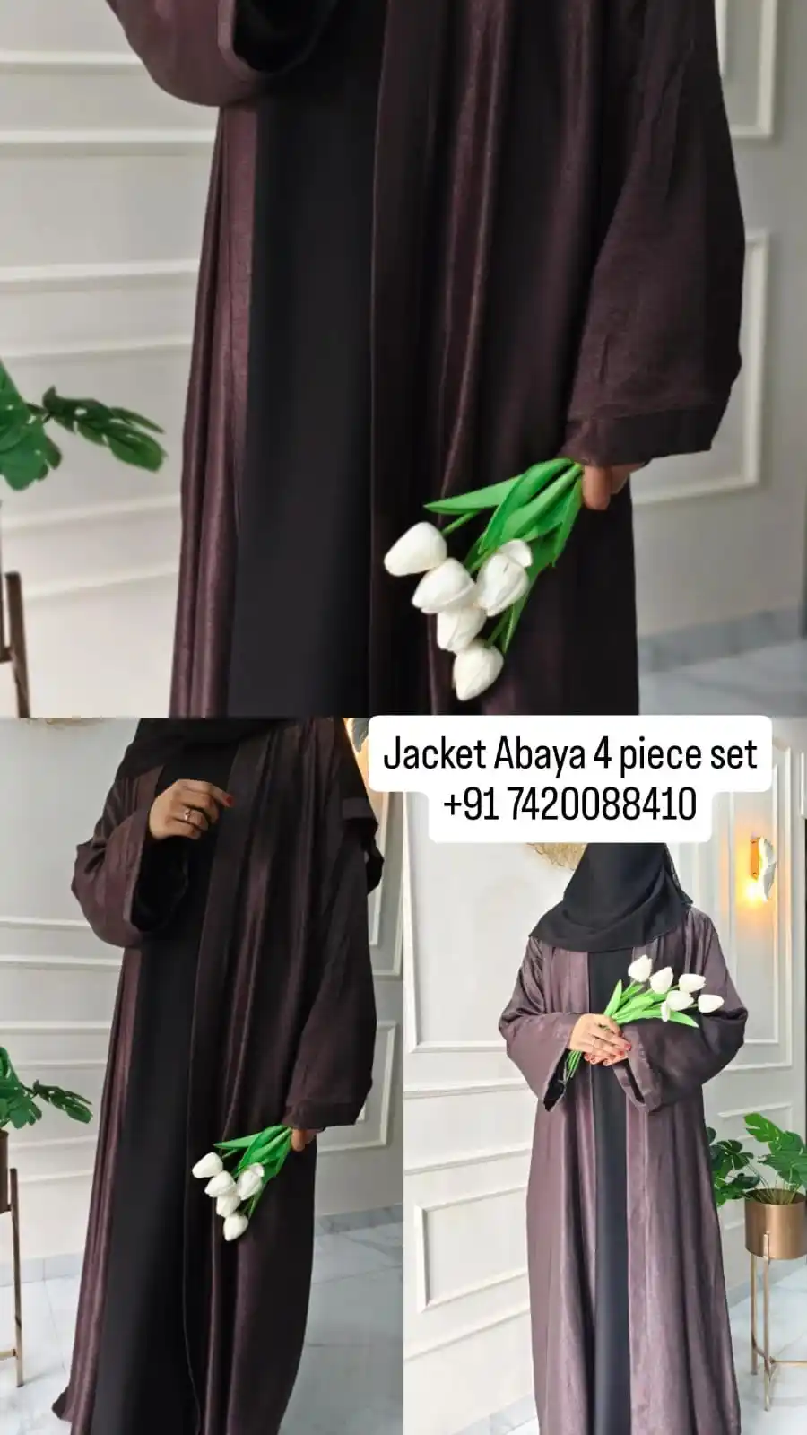 Image from Tคlımun🅽𝖎𝖘𝖆💎𝕮𝖔𝖒𝖒𝖚𝖓𝖎𝖙𝖞💎: Jacket Abaya  4 piece set  Inner+jacket+Dupatta+Niqab  Discount Price-...