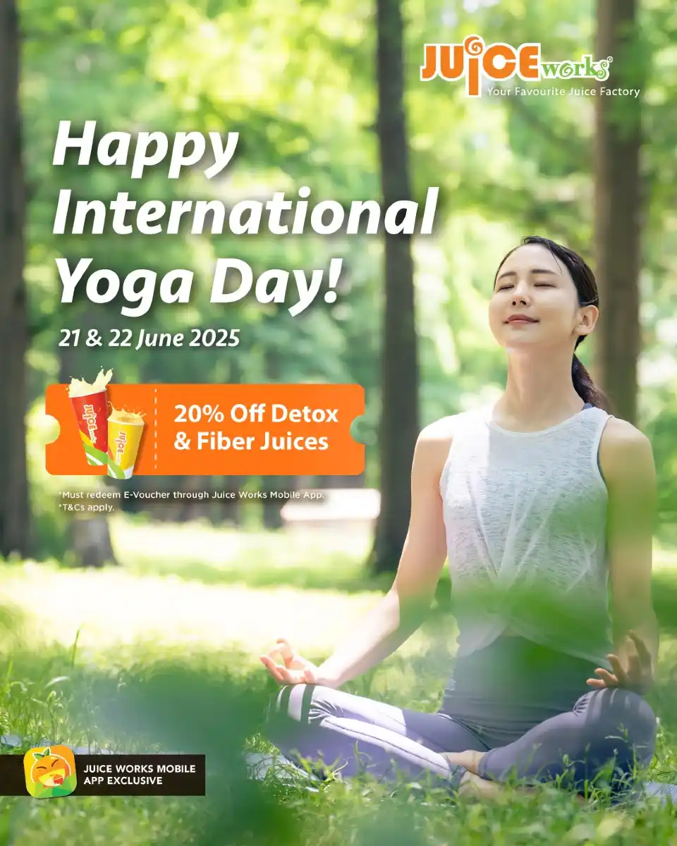 Image from Syioknya: Juice Works Yoga Day Promotion: 20% Off Detox & Fiber Juices (21–22 Ju...