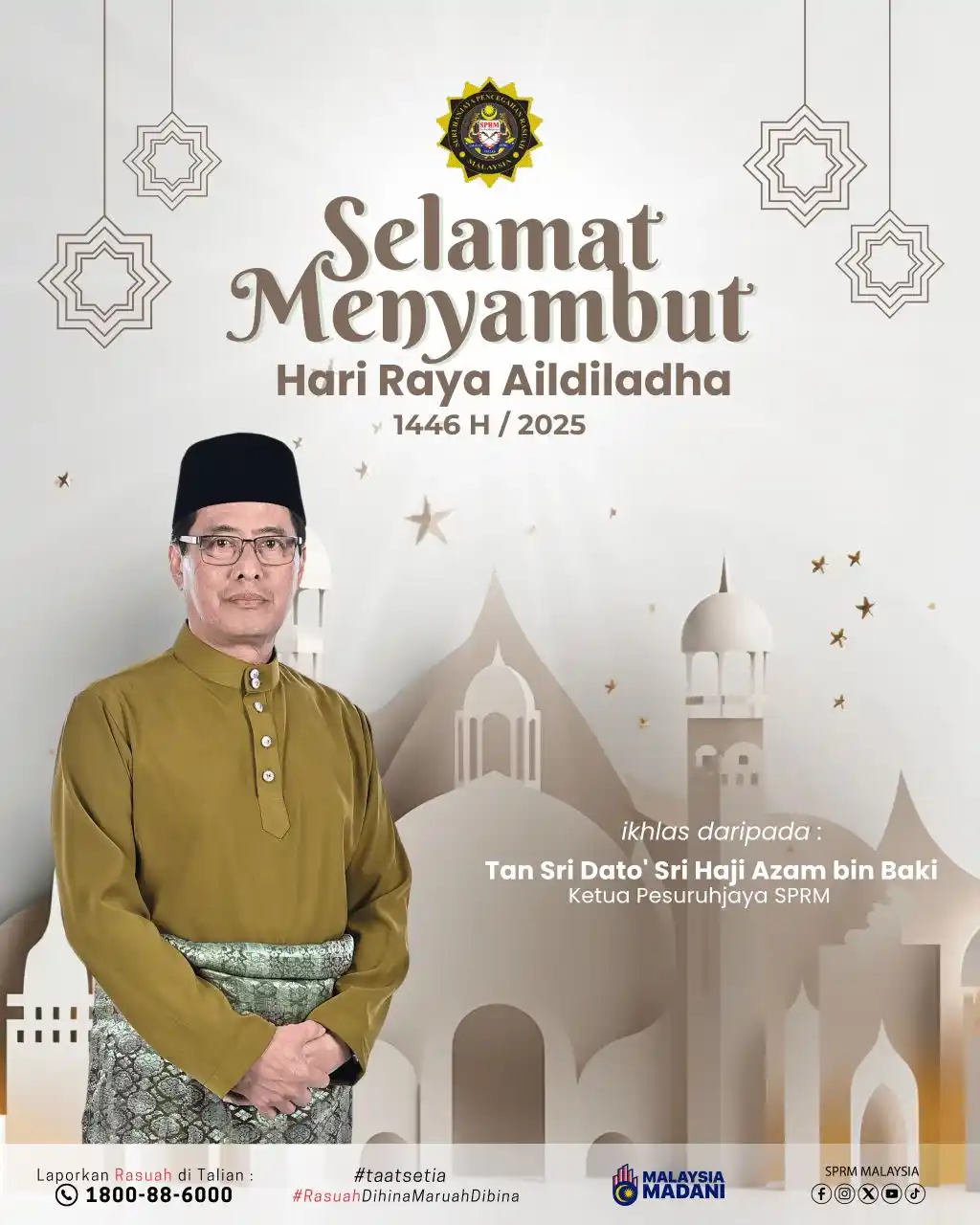 Image from SPRM Malaysia: *Selamat Menyambut Hari Raya Aidiladha 1446H bagi semua umat Islam.* ...