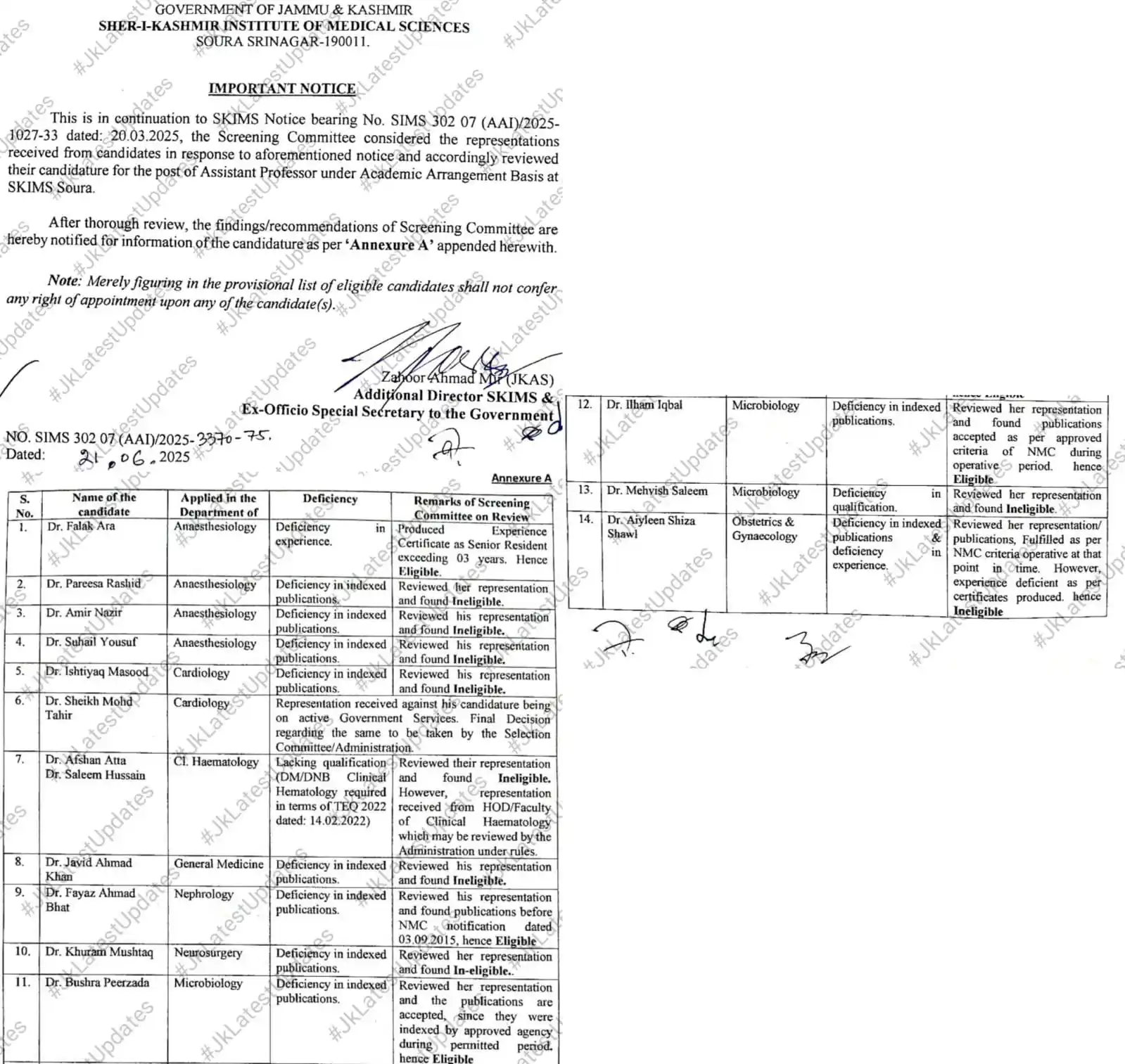 Image from #JkLatestUpdates: [SKIMS Soura] . . >> Important Notice: Regarding screening for the pos...