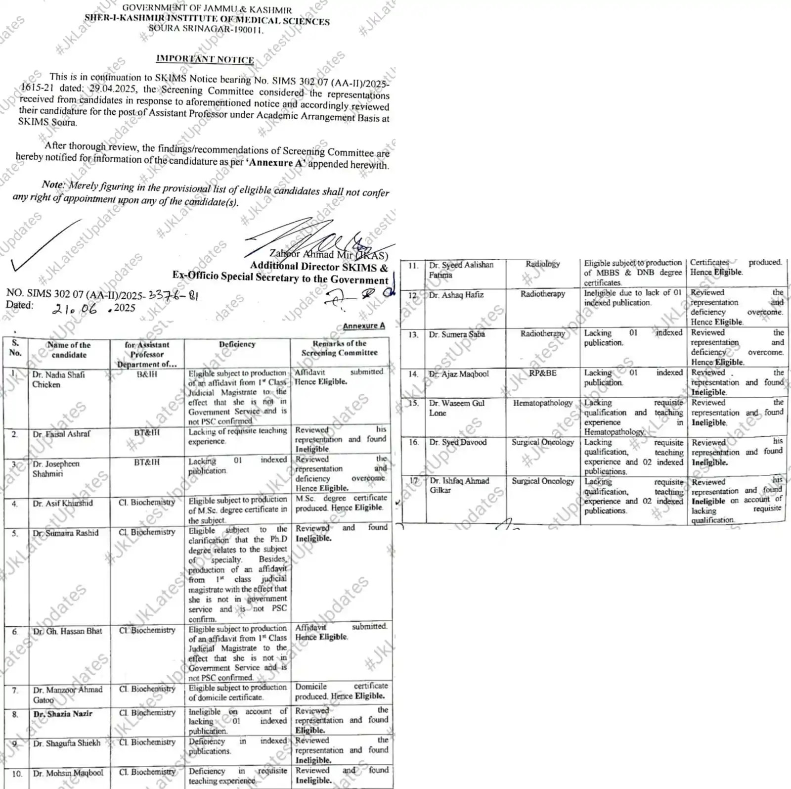 Image from #JkLatestUpdates: [SKIMS Soura] . . >> Important Notice: Regarding screening for the pos...