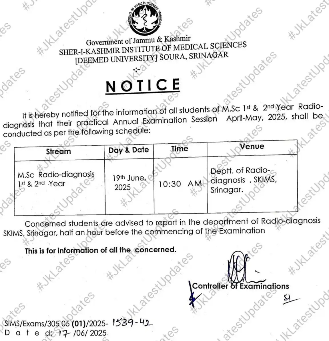 Image from #JkLatestUpdates: [SKIMS Soura ] . . >>  Practical Datesheet M.Sc 1st & 2nd year Radio d...