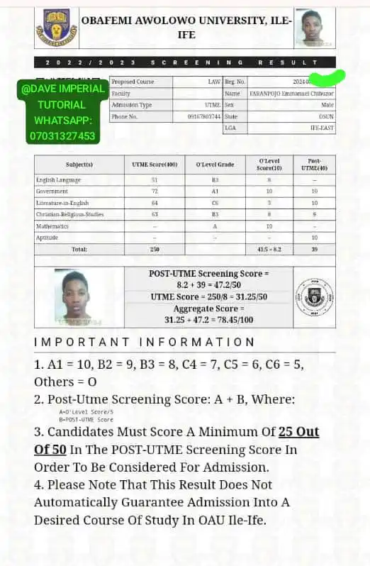 Image from OAU BEST STUDENTS FORUM AND UPDATES: ANOTHER OF DAVE IMPERIAL TUTORIAL OAU POST UTME RESULT LAST YEAR WITH ...