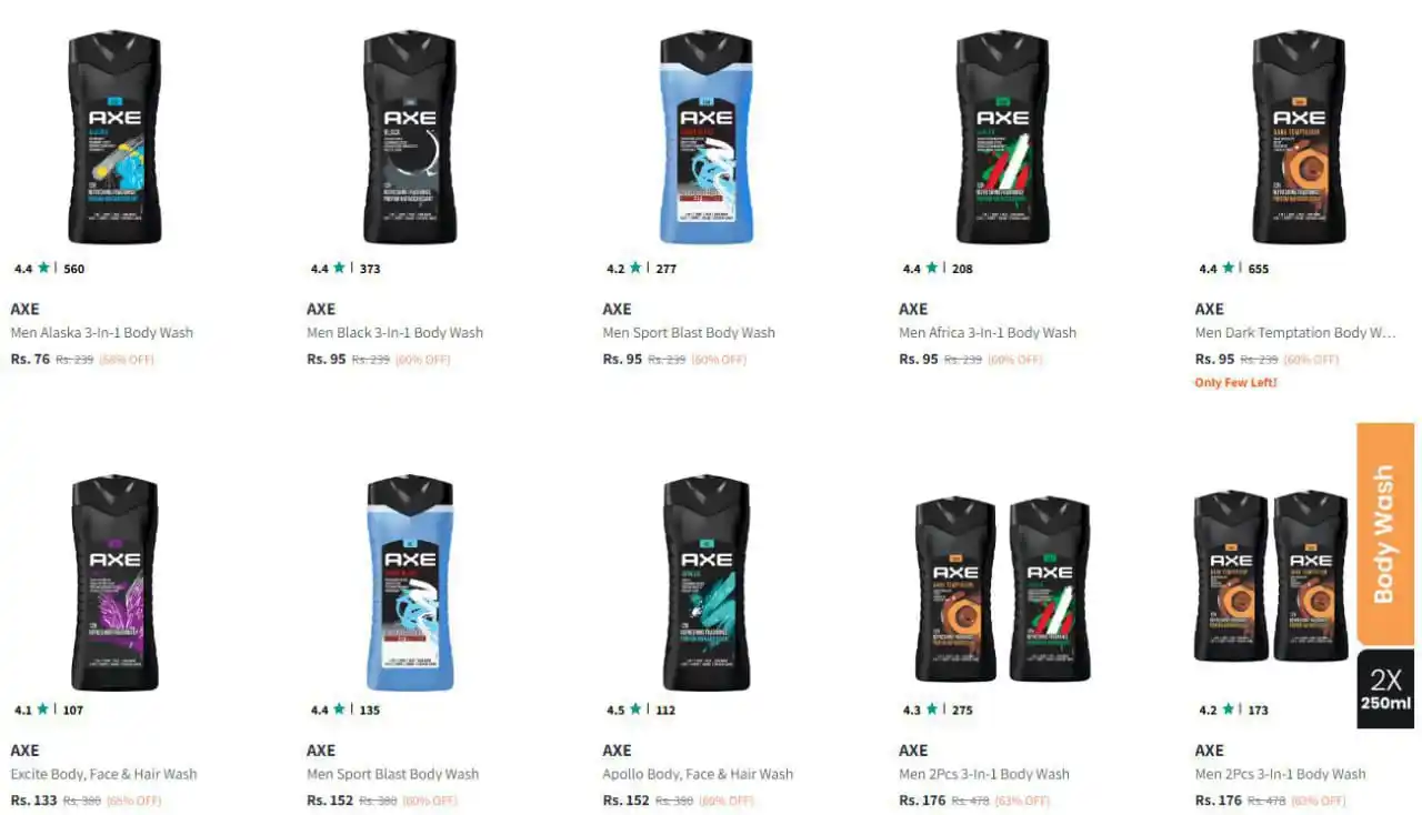 Image from Amazing Deals 360° 🇮🇳: Axe Body Wash Upto 68% Off.  Link: https://myntr.in/ZdwnM1...