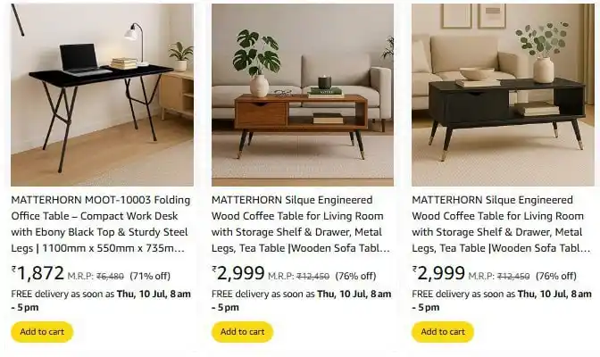 Image from Amazing Deals 360° 🇮🇳: Big Deal : 80% MATTERHORN Discount on Furniture https://amzn.to/4nd...