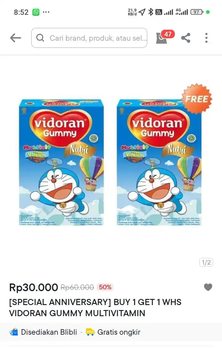 Image from 👜🛒Tukang Spill PROMOAN 🛒🛍️: Buy 1 get 1 WHS VIDORAN GUMMY MULTIVITAMIN *30.000* https://s.blibli....