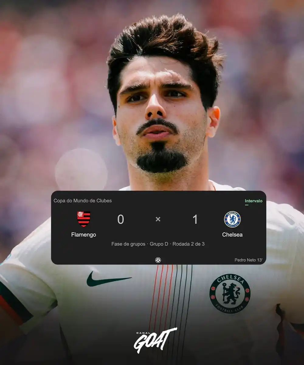Image from Canal GOAT: FIM DE PRIMEIRO TEMPO! Com gol de Pedro Neto após falha de Wesley, o C...