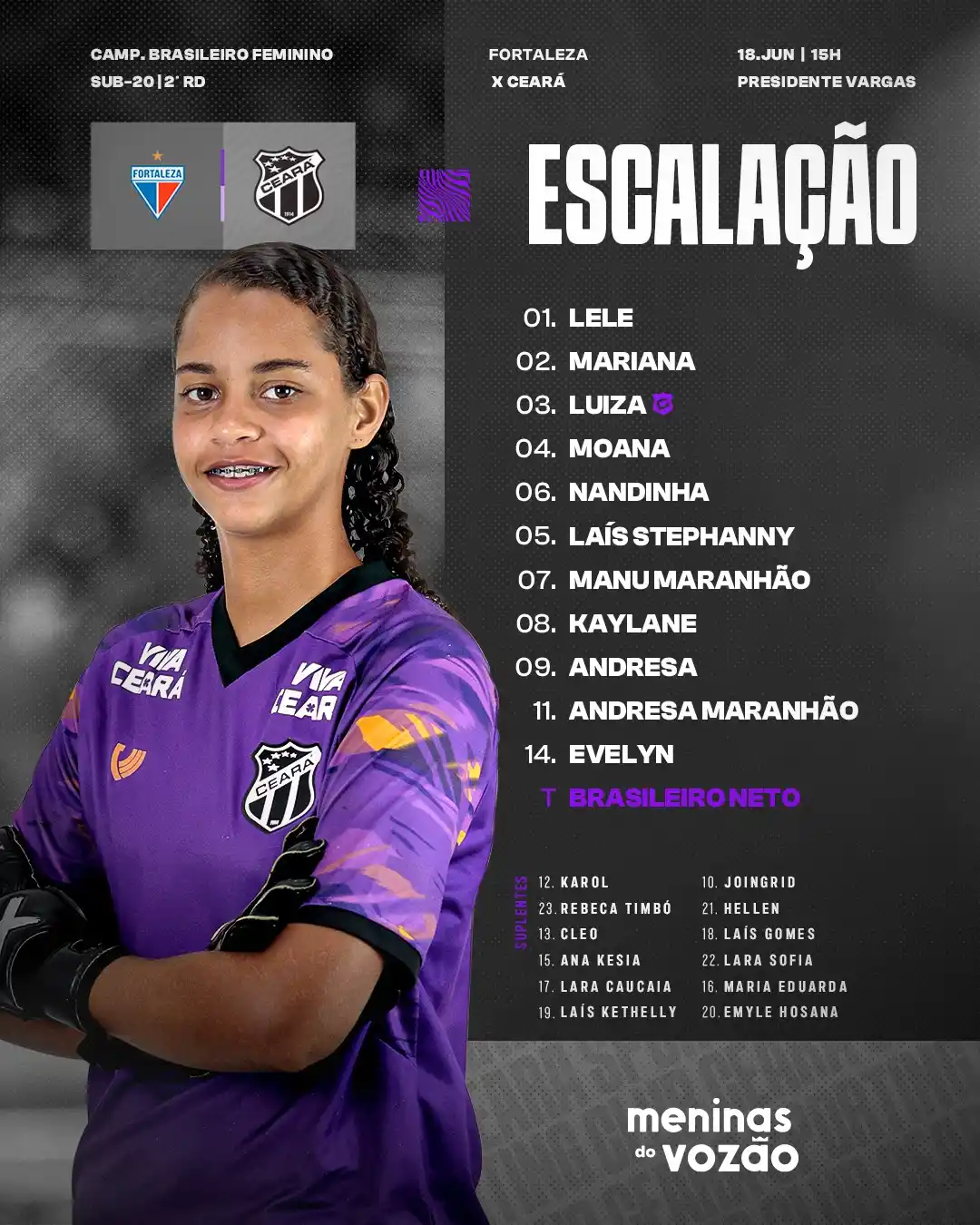 Image from Ceará Sporting Club: https://www.instagram.com/p/DLDLuLYIyZ8/  Escalação definida para a pa...