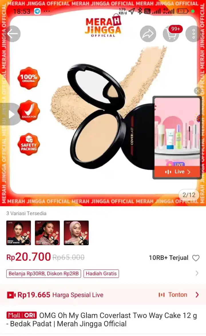 Image from 👜🛒Tukang Spill PROMOAN 🛒🛍️: OMG Oh My Glam Coverlast Twi Cake 12g *19.665* https://s.shopee.co.id/...