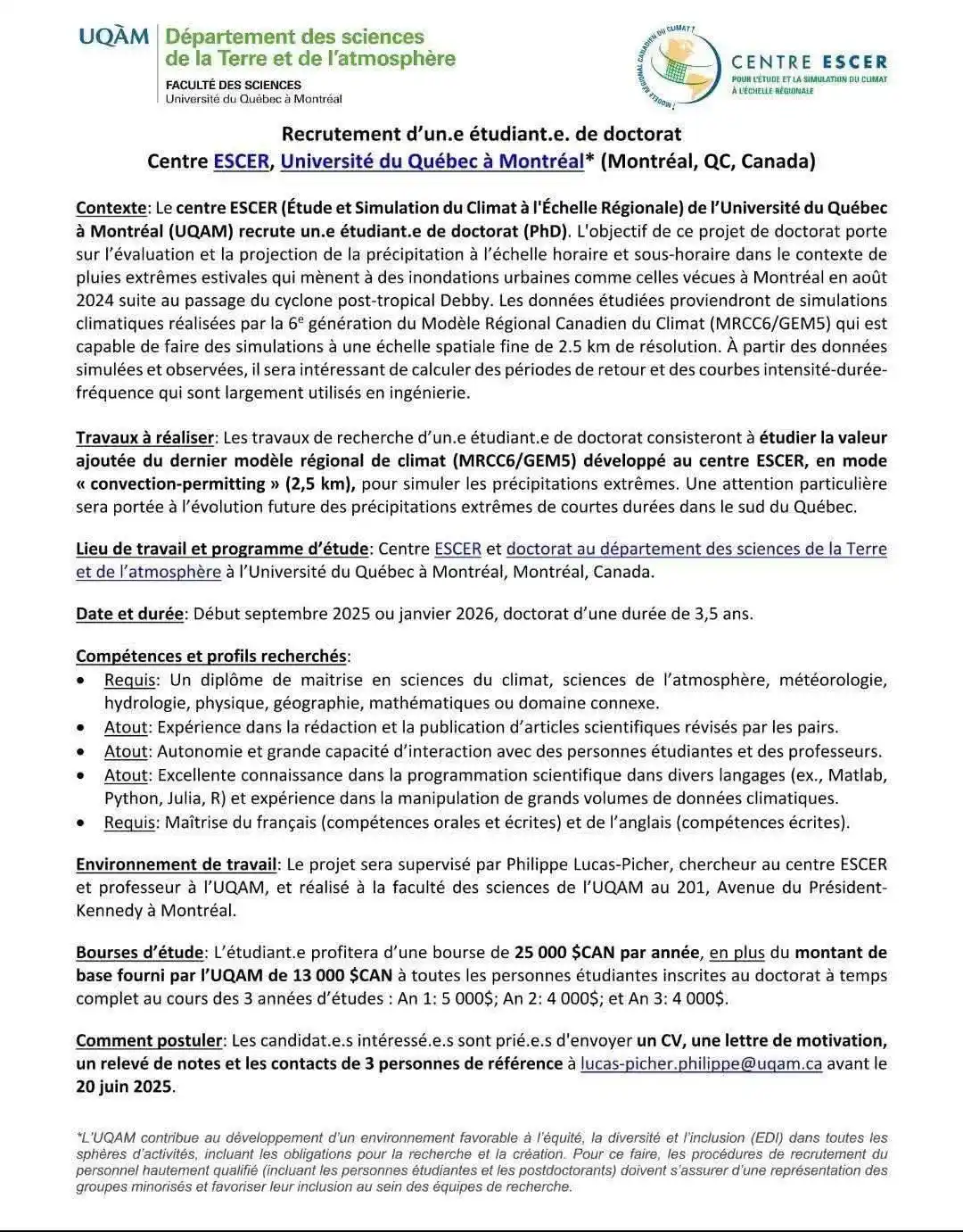 Image from All For Sciences News: PhD Thesis Offer in Earth and Atmospheric Sciences, UQAM | University ...