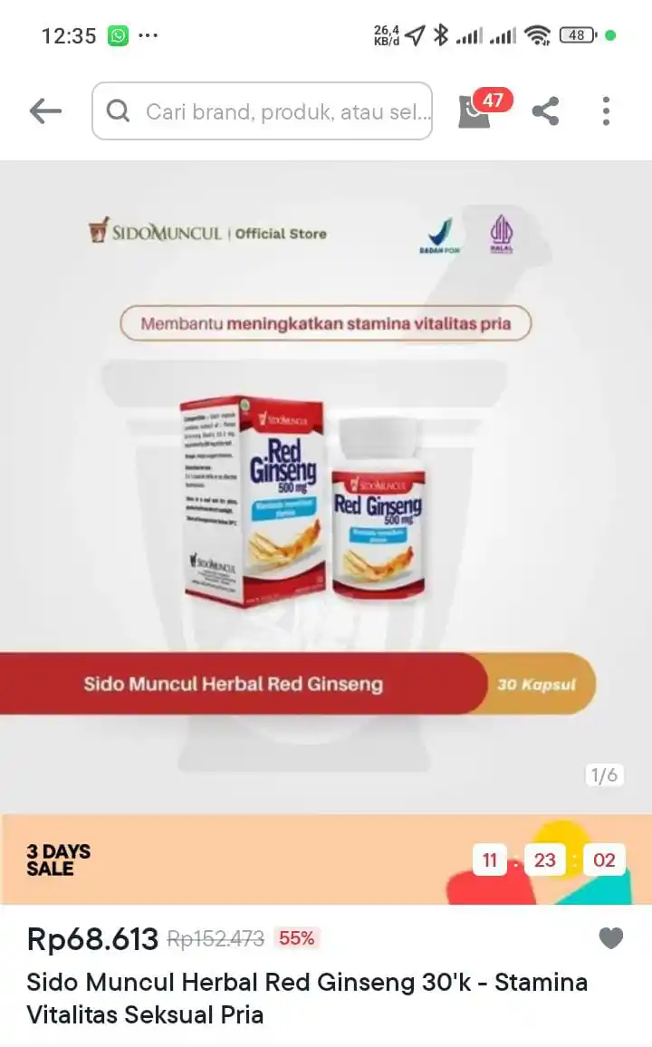 Image from 👜🛒Tukang Spill PROMOAN 🛒🛍️: Sido Muncul Herbal Red Ginseng 500mg *68.613* https://s.blibli.com/GNt...