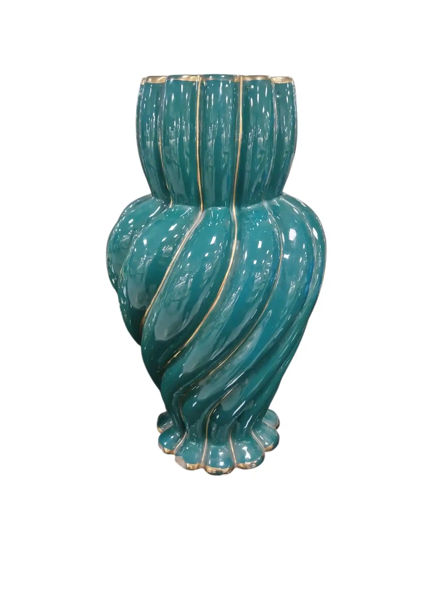 Image from Mercatino dell’usato TESORI NASCOSTI: Vaso ceramica verde con linee oro...