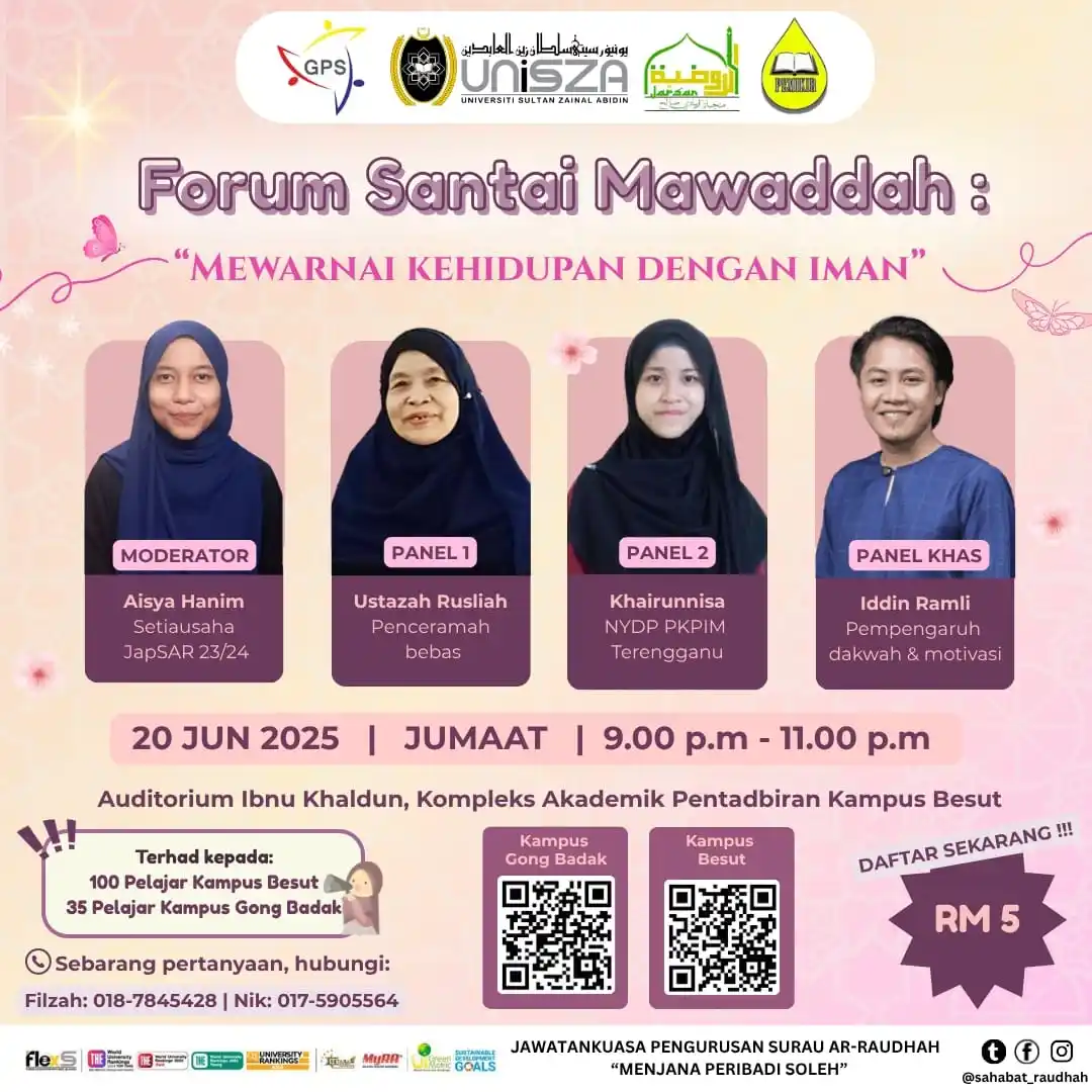 Image from HEBAHAN MPP UniSZA: 🎀 *[ FORUM SANTAI MAWADDAH ]*   Assalamualaikum w.b.t. dan Salam Seja...