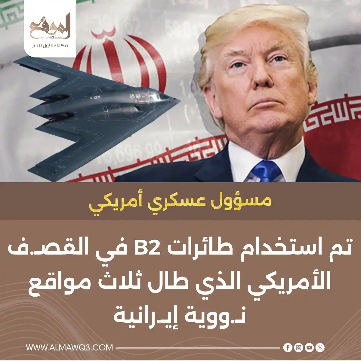 Image from موقع «الموقع»: مسؤول عسكري أمريكي: تم استخدام طائرات B2 في القصـ.ف الأمريكي الذي طال ...