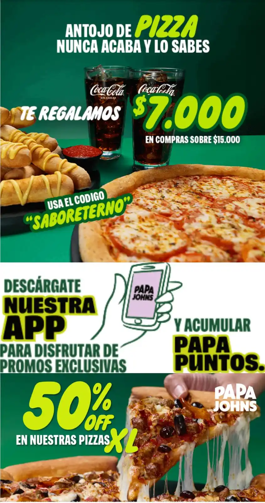Image from Datos y cupones by: roperoonsale 😁: Papa John’s!! $7.000 de dcto en compras superiores a $15.000 código: S...