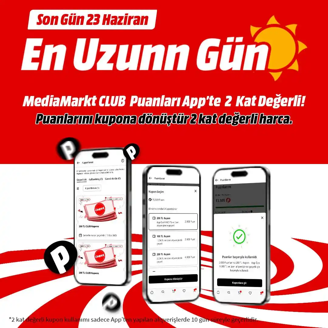 Image from MediaMarkt Türkiye: ŞİMDİ 2 KAT DEĞERLİ!🎁 Puanlarını hemen kupona dönüştür, Uygulamaya ö...