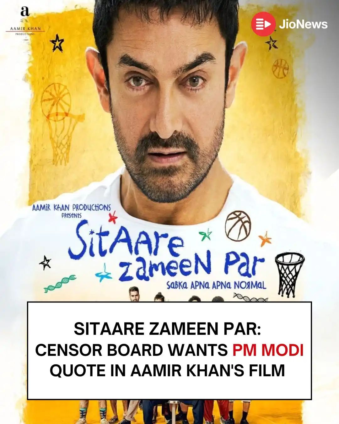 Image from JioNews: Aamir Khan’s upcoming comedy-drama Sitaare Zameen Par has received a U...