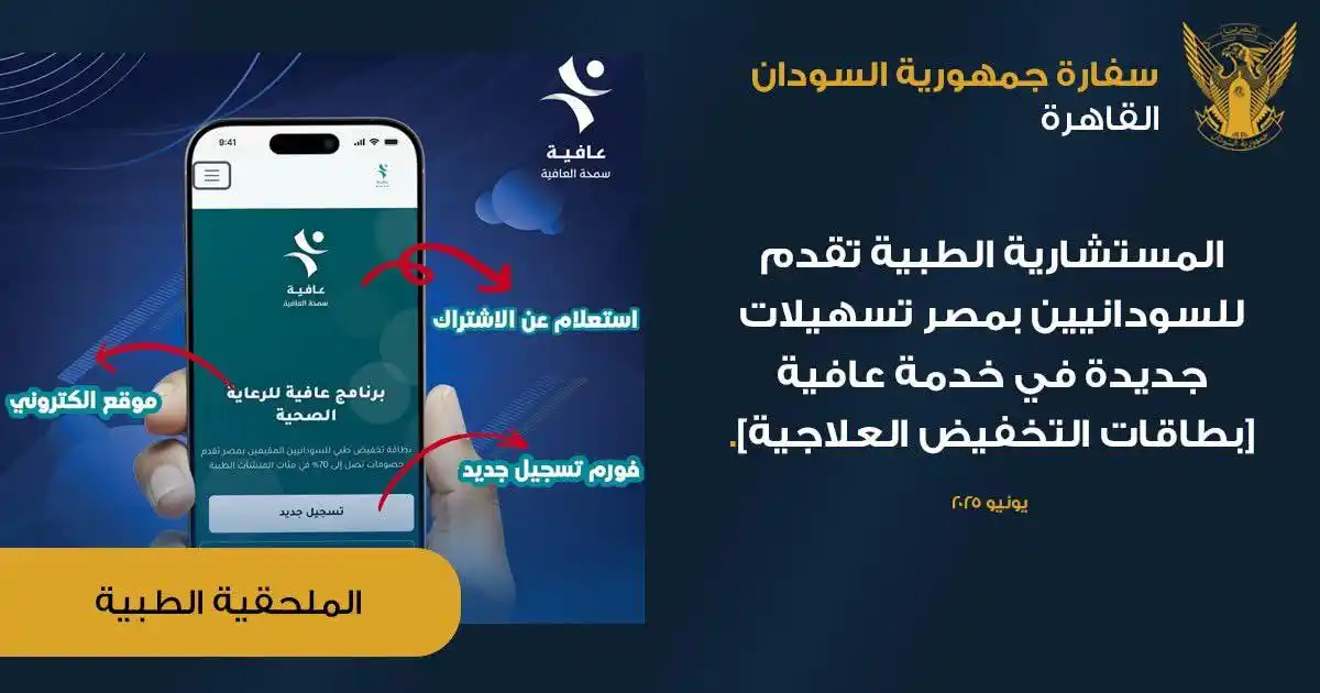 Image from Refugees & Immigrants in Egypt 🫱🏽‍🫲🏻اللاجئون و المهاجرون في مصر: المستشارية الطبية تقدم للسودانيين بمصر تسهيلات جديدة في خدمة عافية [بط...