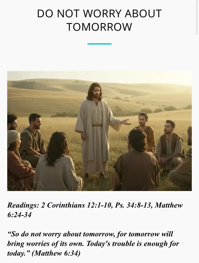 Image from DIVINE RETREAT UPDATES AND PRAYERS: *DO NOT WORRY ABOUT TOMORROW*    (Saturday 21 June 2025 Readings: 2 Co...