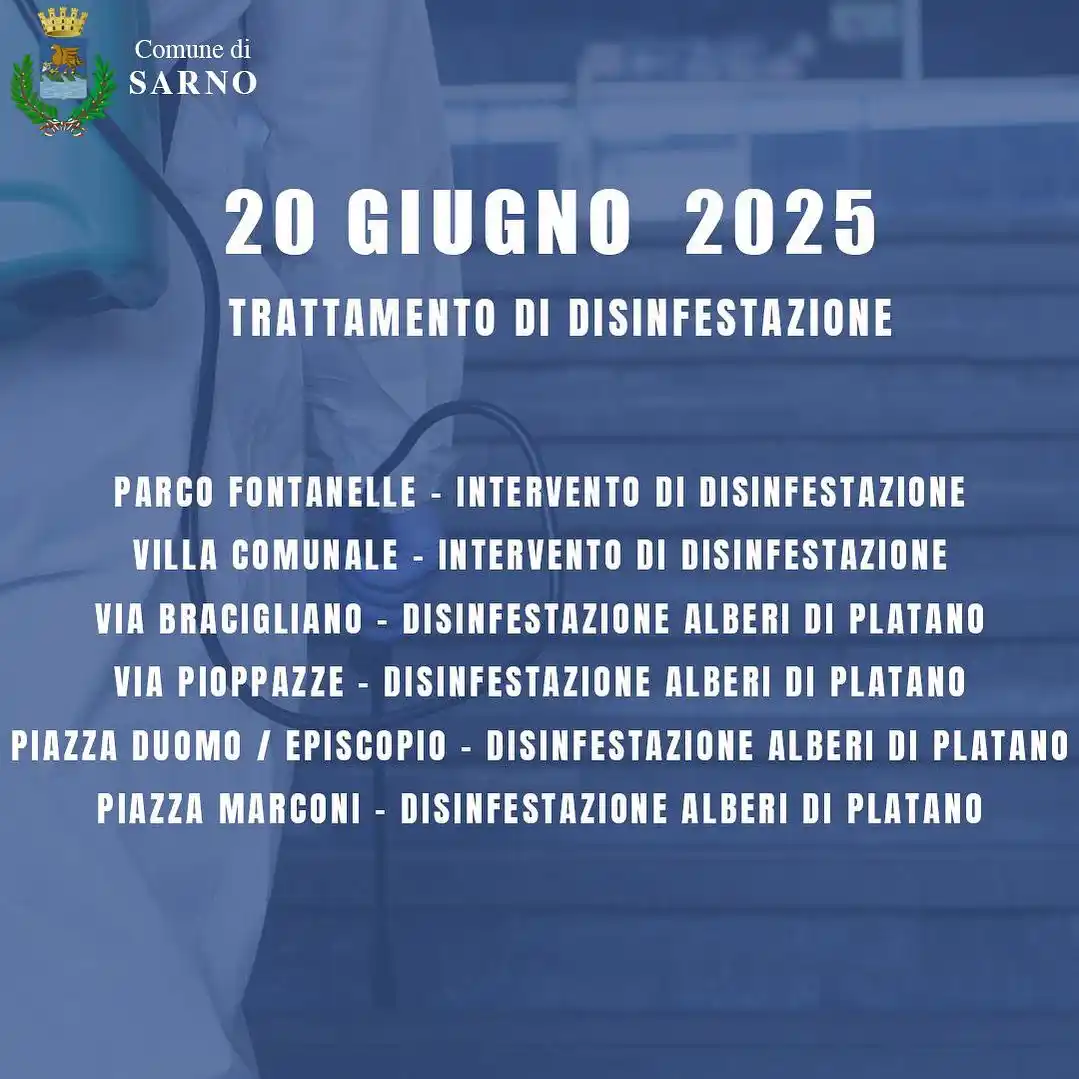 Image from Comune di Sarno: Dopo gli interventi effettuati dall’ASL di Salerno, anche il Comune di...